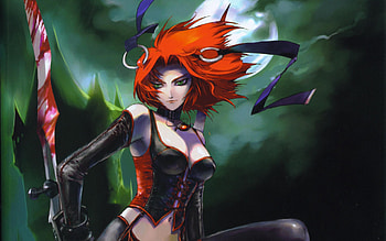 Blood Rayne, awesome, cute, fullmoon, red hair, beauty, badass, sexy, hot, beautiful, vampire, anime girl, swords, fantasy, video game, cool, redhead HD wallpaper