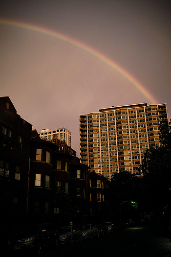 Cities, Sky, Architecture, Rainbow, City, Building HD phone wallpaper