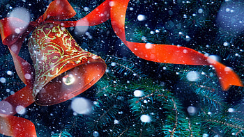 Ringing in the New Year, winter, evergreen, New Year, spruce, ribbons, bells, fir, Firefox Persona theme, holiday, Christmas, snow HD wallpaper