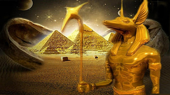 Anubis and Pyramids, Egypt, Egyptian Gods, pyramids, Anubis HD wallpaper