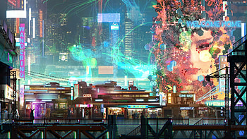 Mirage, face, donglu yu, girl, blue, city, asian, buildings, fantasy, red, luminos HD wallpaper