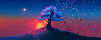 dark, tree, sunset, landscape, art, dual wide, wide 21:9, , , background, 18412, 2560X1024 HD wallpaper