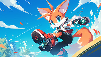 : Futuristic Miles 'Tails' Prower in Action – Video Game Cartoon Style, video game, cartoon, Miles 'Tails' Prower, Futuristic Gaming HD wallpaper