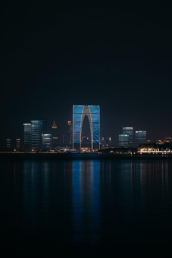 Cities, Water, Building, Night City, Skyscrapers HD phone wallpaper