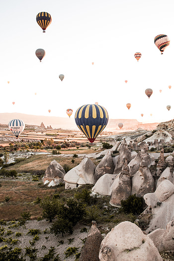 Nature, Mountains, Balloons, Rocks, View From Above HD phone wallpaper