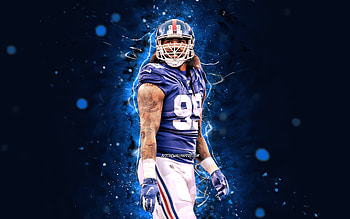 Leonard Williams, , defensive end, New York Giants, american football, NFL, Leonard Austin Williams, blue neon lights, Leonard Williams New York Giants, Leonard Williams HD wallpaper