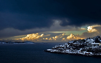 Nature, Houses, Sea, Clouds, Rocks, Shore, Bank HD wallpaper