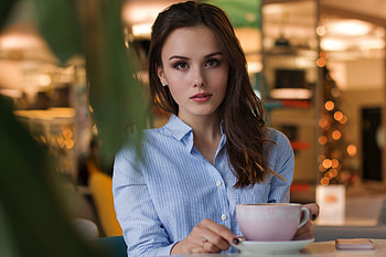 Brunette, breakfast, girl model HD wallpaper