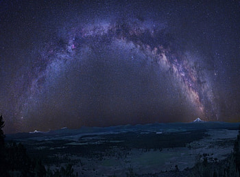Mount Shasta, night, panoramic, california, stars HD wallpaper