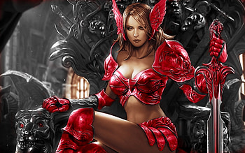 fantasy girl, fantsy, girl, throne, armor HD wallpaper
