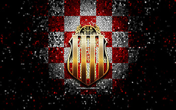 CA Barracas Central, glitter logo, Primera Nacional, red white checkered background, soccer, argentinian football club, CA Barracas Central logo, mosaic art, football, Barracas Central FC HD wallpaper
