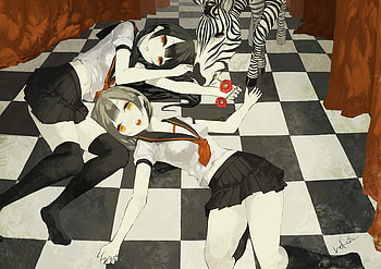 anime, animals, red eyes, girls, uniforn, school, black hair HD wallpaper