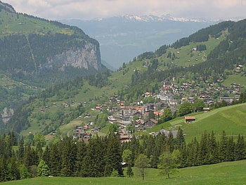 View of the Village from Jungfrau Railway, sky, railway, village, mountain HD wallpaper