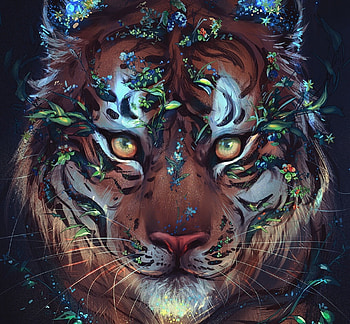 Spring Keeper, frumusete, tiger, art, year, chinese, spring, brown, zodiac, yuumei, fantasy, tigru, face, wenqing yan HD wallpaper