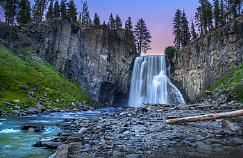 Cliffs Waterfall Rocks Trees, waterfall, rocks, trees, nature HD wallpaper