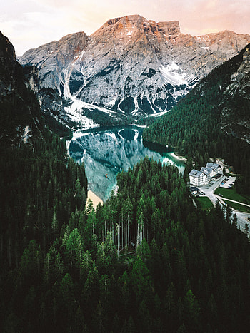 Lake, mountains, nature, trees, beautiful land HD phone wallpaper