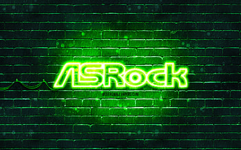 ASrock green logo, , green brickwall, ASrock logo, brands, ASrock neon logo, ASrock HD wallpaper