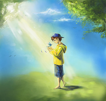 Art, Bird, Care, Boy HD wallpaper