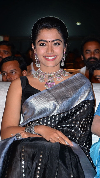 Rashmika Mandanna Ki, Black Saree HD phone wallpaper