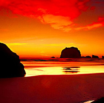 Beach Sunset, clouds, stone, sky, nature, rocks, sunset, beach HD wallpaper
