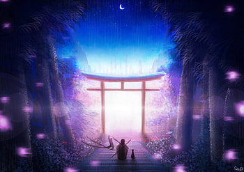 Art, Night, Privacy, Seclusion, Warrior, Torii HD wallpaper