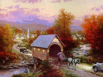 Old Covered Bridge, horse, buggy, yesterday, cars, trees, bridge, autumn HD wallpaper