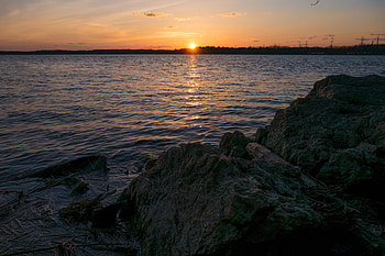Nature, Sunset, Sun, Rocks, Horizon HD wallpaper