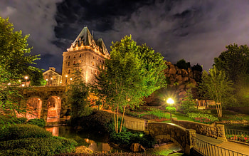 bridge to a chateau r, night, river, lights, bridge, r, chateau HD wallpaper