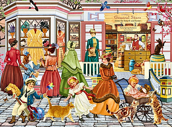 Victorian Fashions From Paris F1, architecture, art, cats, feline, beautiful, cityscape, artwork, scenery, wide screen, painting, pets HD wallpaper