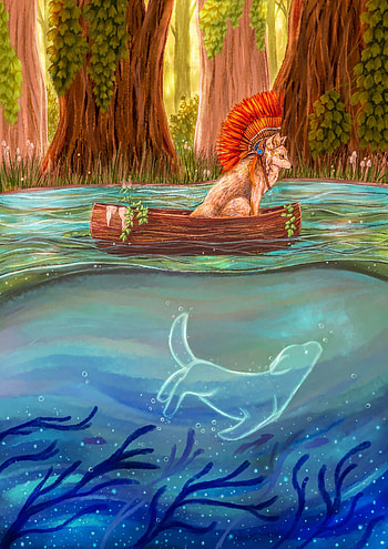 Rivers, Art, Wolf, Boat HD phone wallpaper