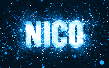 Happy Birtay Nico, , blue neon lights, Nico name, creative, Nico Happy Birtay, Nico Birtay, popular american male names, with Nico name, Nico HD wallpaper