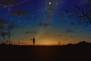 Throwing The Light, alone, sky, artist, artwork, digital-art, pixiv HD wallpaper