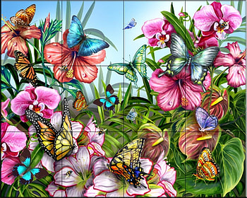 butterflies flowers murals, butterflies, murals, tile HD wallpaper