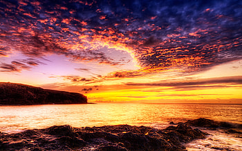 Sunset, sea, colorful, clouds, sky, nature, ocean HD wallpaper