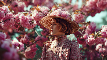 Vintage Spring Elegance: Woman in Blooming Cherry Blossoms, woman, cherry blossom, spring HD wallpaper