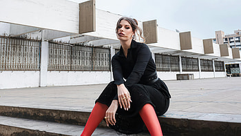 Girl Striking Red Black Hosiery Style, girls, women, dress, black-dress, hoot, model HD wallpaper