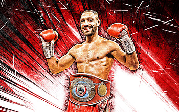 Kell Brook, grunge art, british boxer, IBF, Kell Brook with belts, red abstract rays, Ezekiel Brook, boxers, Kell Brook HD wallpaper