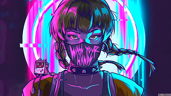 wash, anime girl, neon, mask, COVID-19 HD wallpaper