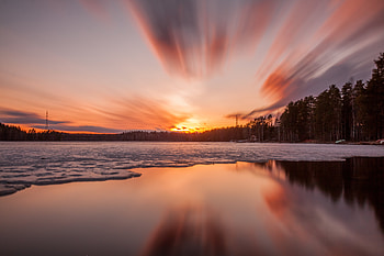 Nature, Trees, Sunset, Sky, Ice, Lake HD wallpaper