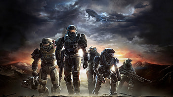 halo, soldiers, sky, clouds, mountains . HD wallpaper