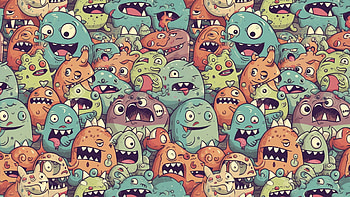 background of random cute monsters, monster, cute, alien HD wallpaper