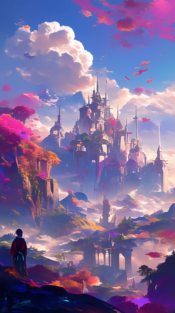 Enchanted Anime Castle Fantasy, anime landscape, fantasy HD phone wallpaper