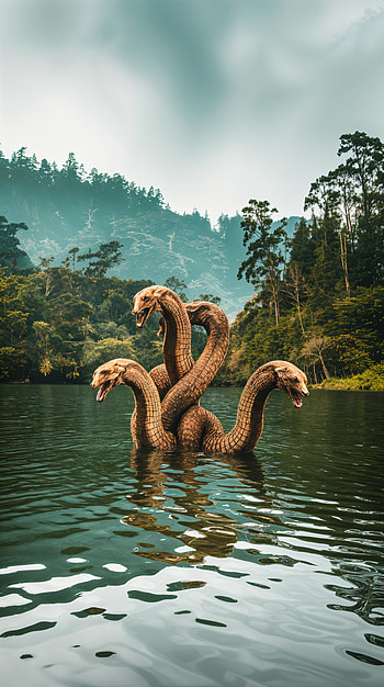 Mythical Hydra: A Stunning , mythical creature, lake, forest, fantasy HD phone wallpaper