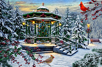 The Winter Gazebo, Bird, Winter, Gazebo, Trees, Snow HD wallpaper