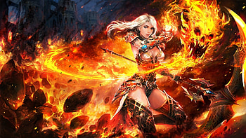 Fantasy girl, fantasy, yellow, red, girl, luminos, orange, fire, woman HD wallpaper