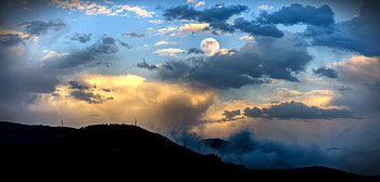 Nature, Sky, Moon, Fog, Hill HD wallpaper