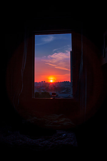 Sunset, Sky, City, Dark, Window HD phone wallpaper