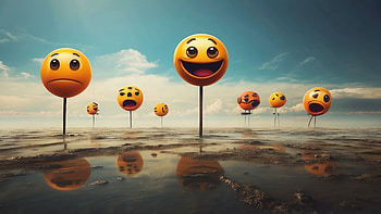 Expressive Emoticon Landscape, emoticon, emoji, landscape, happiness, surreal HD wallpaper
