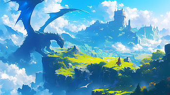 Enchanting Fantasy Dragon Realm - Anime Landscape, anime landscape, fantasy HD wallpaper