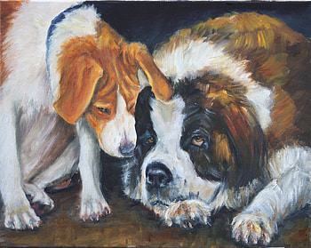 Mitch and Pumpkin, dogs, rescue, oils, pets HD wallpaper